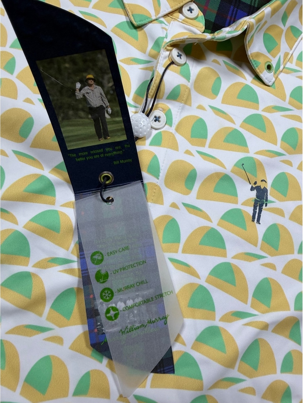 William Murray Golf Sandy Tiles Polo Mens Medium White Green Yellow NWT - Picture 4 of 9